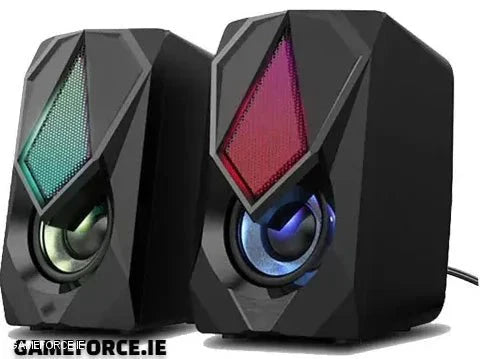 PC-LINK SCREECH-K9 GM11 Desktop/Gaming PC USB Speakers on a desk, showcasing sleek and compact design for gaming setups