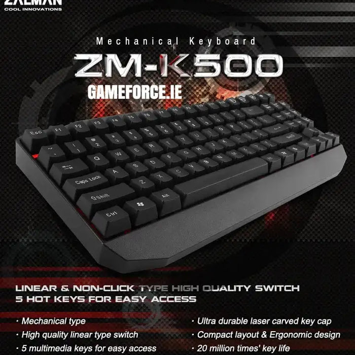 Zalman ZM-K500 Mechanical Gaming Keyboard showcased by GAMEFORCE.IE, Ireland's expert PC builders