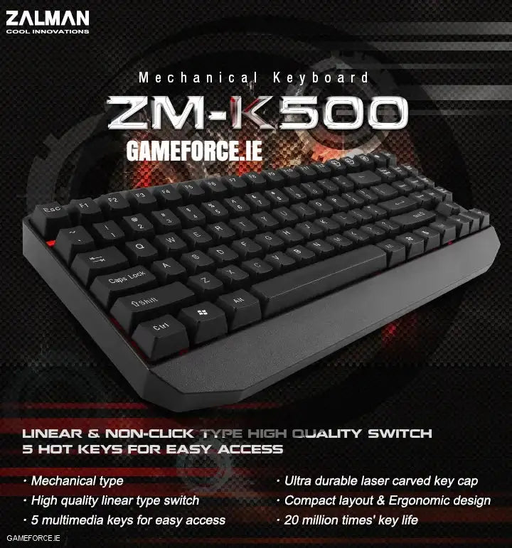 Zalman ZM-K500 Mechanical Gaming Keyboard showcased by GAMEFORCE.IE, Ireland's expert PC builders