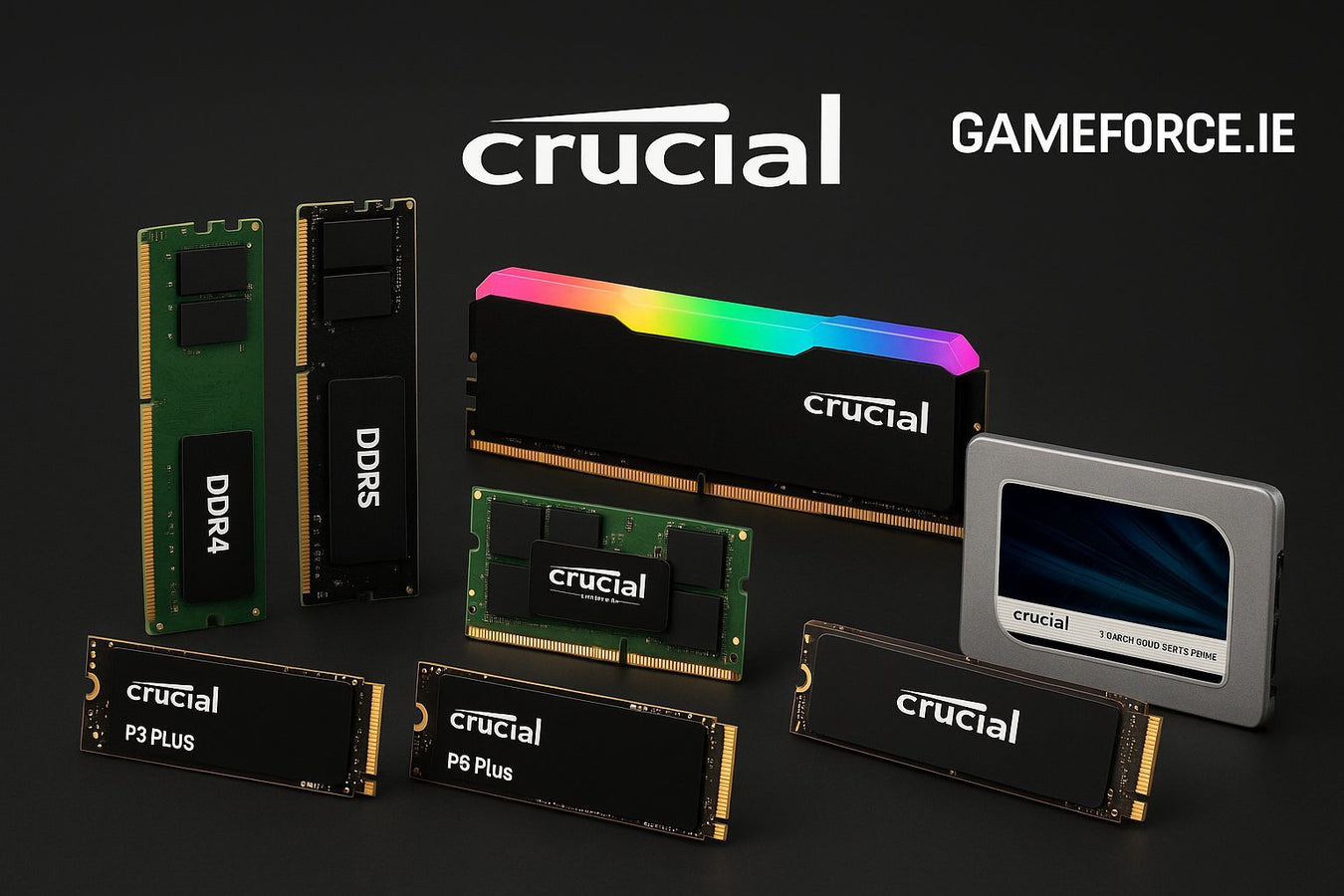 Crucial DDR4 / DDR5 PC Memory and Crucial SSDs - Buy Now at Irelands Gameforce.ie