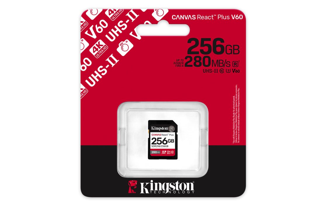 Kingston Technology 256GB Canvas React Plus SDXC UHS-II 280R/150W U3 V60 for Full HD/4K