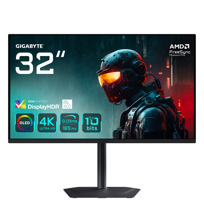 GIGABYTE MO32U 31.5" OLED 4K UHD Gaming Monitor - 3840 x 2160, 165Hz, 0.03ms, 250 cd/m², Display HDR True Black 400, HDMI 2.1, Displayport 1.4