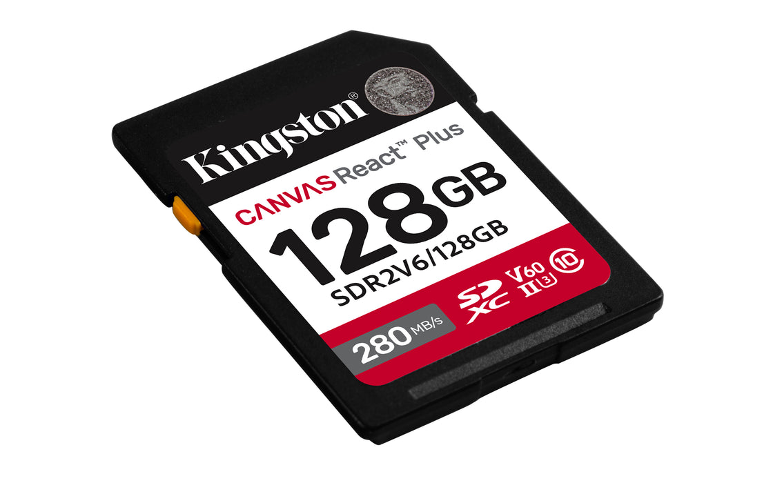 Kingston Technology 128GB Canvas React Plus SDXC UHS-II 280R/100W U3 V60 for Full HD/4K
