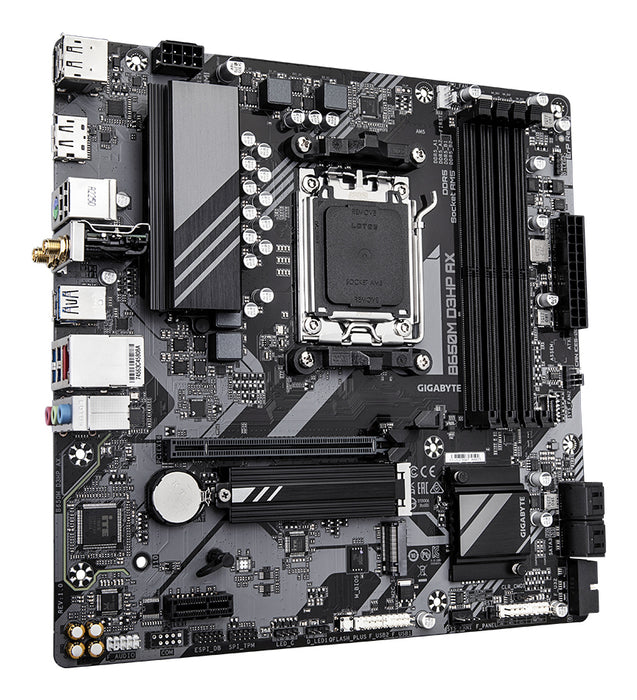 GIGABYTE B650M D3HP AX Motherboard - AMD Ryzen 9000 Series CPUs, 5+2+2 Phases VRM, up to 8000MHz DDR5 (OC), 2xPCIe 4.0 M.2, WIFI 6E, 2.5GbE LAN, USB 3.2 Gen 1