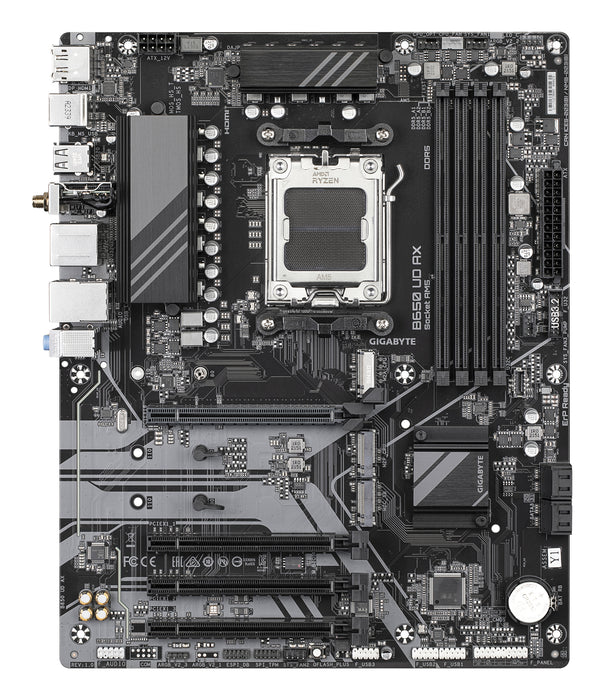 GIGABYTE B650 UD AX Motherboard - AMD Ryzen 9000 Series CPUs, 6+2+2 Phases VRM, up to 7600MHz DDR5 (OC), 1xPCIe 5.0 + 2xPCIe 4.0 M.2, GbE LAN, WIFI 6, USB 3.2 Gen 2