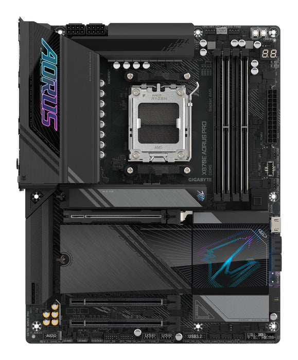 GIGABYTE X870E AORUS PRO Motherboard - Supports AMD Ryzen 9000 CPUs, 16+2+2 Phases Digital VRM, up to 8000MHz DDR5 (OC), 3xPCIe 5.0 + 1xPCIe 4.0,Wi-Fi 7, 2.5GbE LAN, USB 4