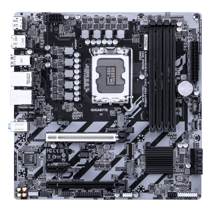 GIGABYTE Q870M D3H Motherboard - Intel Core Ultra (Series 2) CPUs, 4+1+2 Phases VRM, up to 6400MHz DDR5 (O.C), 2xPCIe 4.0 M.2, 2.5GbE LAN, USB 3.2 Gen 2