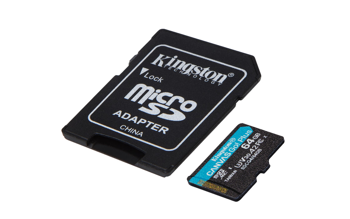Kingston Technology 64GB microSDXC Canvas Go Plus Gen4 200MB/s A2 U3 V30 Card + Adapter