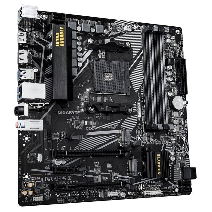 GIGABYTE B550M DS3H AC R2 Motherboard - AMD Ryzen 5000 CPUs, 5+3 Phases VRM, up to 4733MHz DDR4 (O.C.), 1xPCIe 4.0 + 1xPCIe 3.0 M.2, Wi-Fi 5, 1GbE LAN, USB 3.2 Gen 1