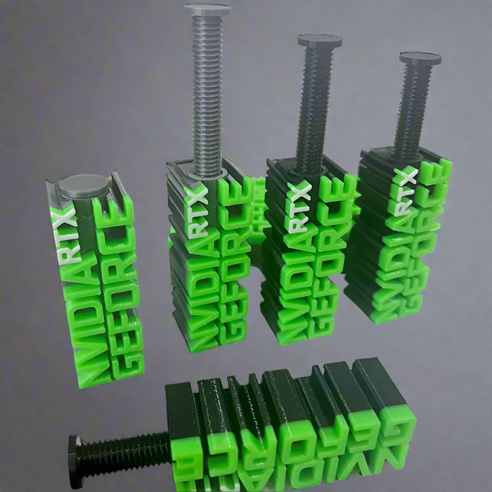 NVIDIA GeForce graphics card cooling fins on a table with a blurred background