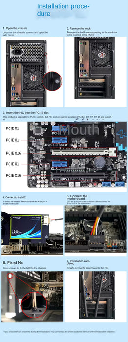 AC1200 WiFi 5 PCIe Bluetooth 4.0 PCIe High Speed Network Card