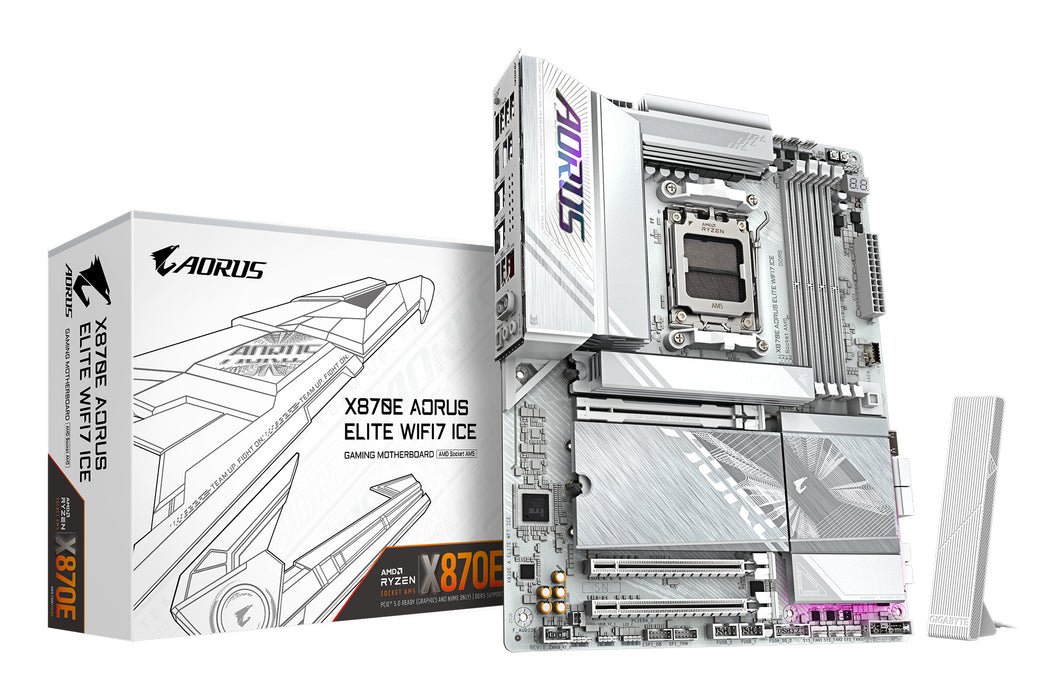 GIGABYTE X870E AORUS ELITE WIFI7 ICE Motherboard - Supports AMD Ryzen 9000 CPUs, 16+2+2 Phases Digital VRM, up to 8200Hz DDR5 (OC), 3xPCIe 5.0 + 1xPCIe 4.0, Wi-Fi 7, 2.5GbE LAN, USB 4