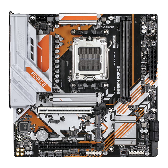 GIGABYTE B850M FORCE Motherboard - AMD Ryzen 9000 Series CPUs, 8+2+2 Phases Digital VRM, up to 9600MHz DDR5 (OC), 1xPCIe 5.0 + 2xPCIe 4.0 M.2, 2.5 GbE LAN, USB 3.2 Gen 2