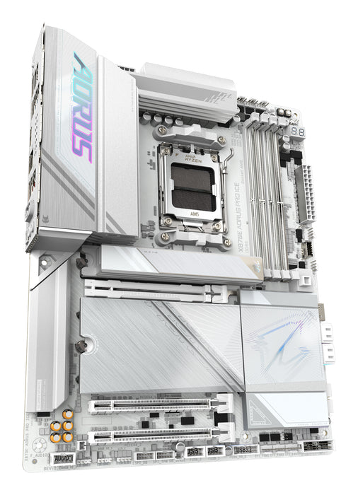 GIGABYTE X870E AORUS PRO ICE Motherboard - Supports AMD Ryzen 9000 CPUs, 16+2+2 Phases Digital VRM, up to 8000MHz DDR5 (OC), 3xPCIe 5.0 + 1xPCIe 4.0, Wi-Fi 7, 2.5GbE LAN, USB 4