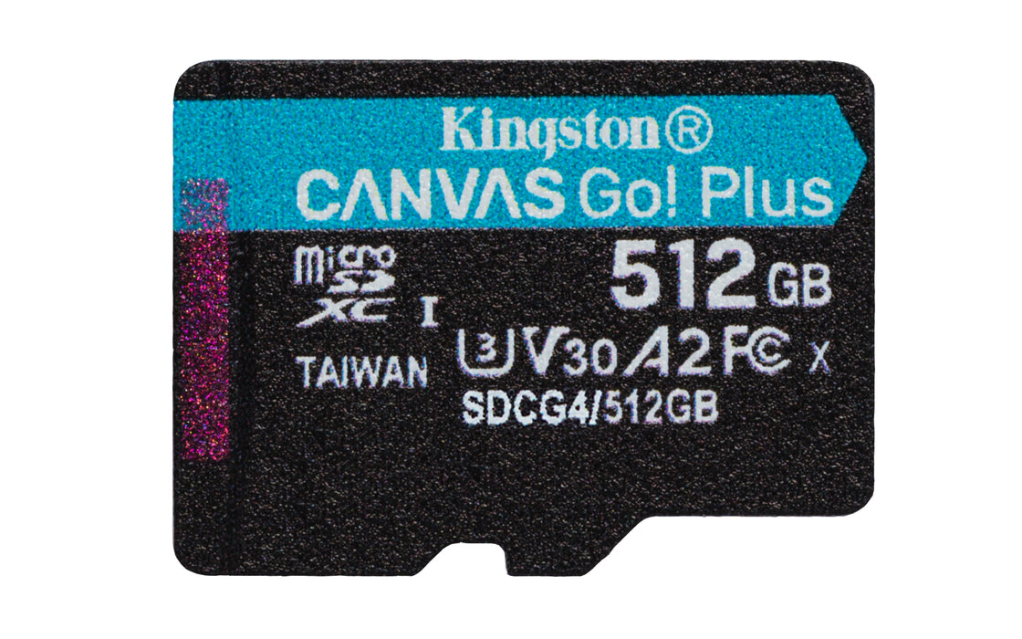 Kingston Technology 512GB microSDXC Canvas Go Plus Gen4 200MB/s A2 U3 V30 Card + Adapter