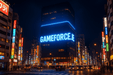 GAMEFORCE.IE logo on a building in tokyo in lights. 